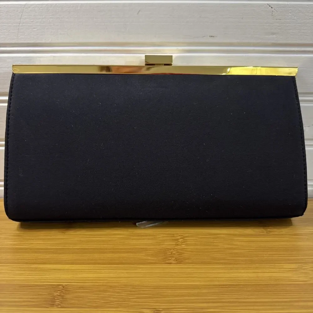 Diane Gilman Evening Clutch Bag Black Gold Sequin Zebra Stripe Frame Chain Purse